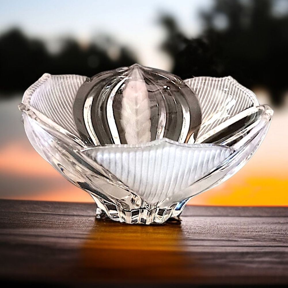 Imperlux Lead Crystal Bowl Dogwood Pattern Hand Cut Victorian Art Deco Style Vtg